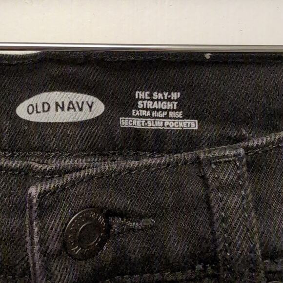 Old Navy The Sky Hi Straight Extra High Rise Jeans Black Cotton Grunge Classic - Picture 2 of 4